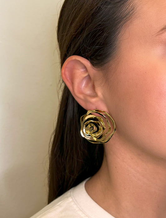 Gold 3D Rose Earrings